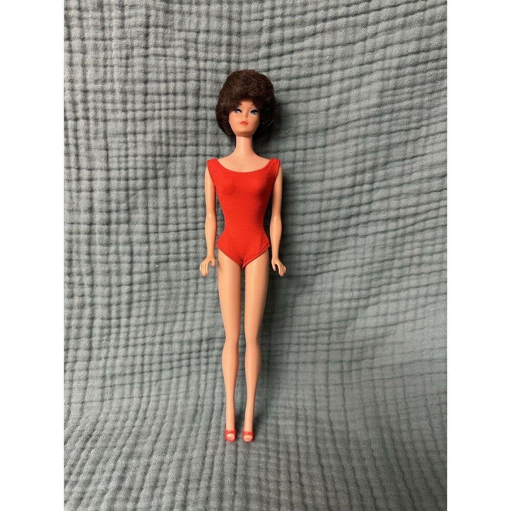 Barbie Vintage 11.5in brunette bubble cut Red Swimsuit & Shoes